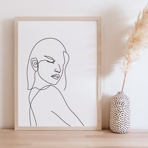 Line Art Woman Printable Wall Decor, Line Art Face Boho Wall Decor, Black and White Printable Wall Art, Minimalist Female Line Drawing