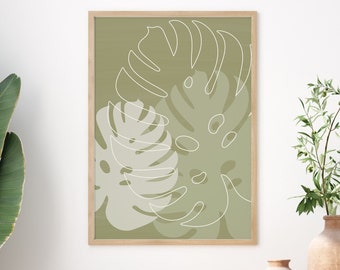 Monstera Leaf Art Print: Tropical Green Leaves Poster (Digital Download)