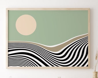 Mid Century Modern Sunset Print: Abstract Bauhaus Landscape (Digital Download)