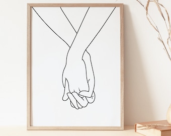 Impresión artística de manos tomadas: Regalo minimalista para pareja (Descarga digital)
