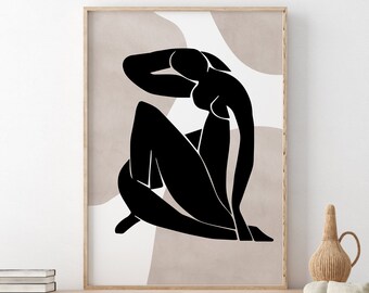 Henri Matisse Recortable, Decoración de pared de mujer abstracta, Póster de Matisse Desnuda, Arte imprimible moderno de mediados de siglo, Impresión artística del cuerpo femenino