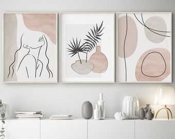 Juego de 3 lienzos de galería de arte lineal moderno de mediados de siglo (descarga digital)