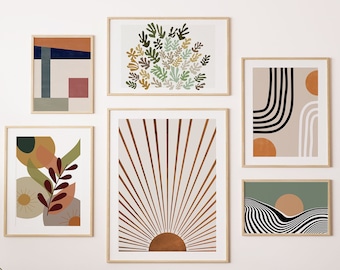 Arte mural de galería de mediados de siglo: impresiones geométricas abstractas (juego de 6) (descarga digital)