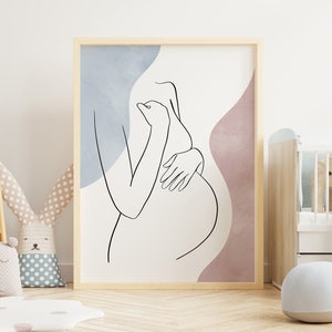 Sztuka kobiety w ciąży, dekoracja ujawniająca płeć dziecka, dekoracja baby shower, dzień matki w ciąży, prezent na dzień matki, różowo-niebieska sztuka do druku