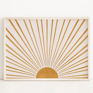 Halverwege de eeuw moderne zonkunstdruk: abstracte zonsondergang, boho-muurdecoratie (digitale download)