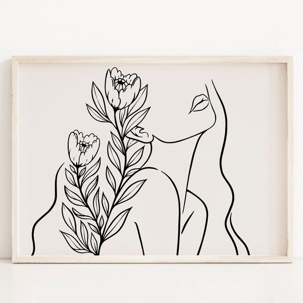 Flower Line Drawing Wall Art Etsy