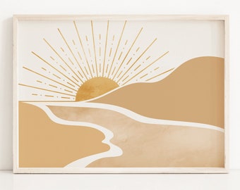 Abstract Sunset Mountain Print: Boho Desert Landscape (Digital Download)