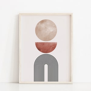 Geometric Rainbow Printable Art, Mid Century Modern Wall Art, Minimalist Line Arch Abstract Poster, Neutral Colors Art Print Boho Decor