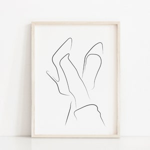 Heels Linie Kunstdruck, Mode Kunst druckbare, weibliche eine Linie Zeichnung, Schuhe Kunstdruck, schwarz & weiß Illustration, minimalistische Fersen Druck