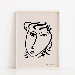 Matisse Line Art Woman Print, Henri Matisse Abstract Woman Poster, Mid Century Modern Printable Art, Matisse Line Drawing Wall Decor
