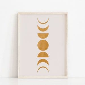 Moon Phases Art Print Boho Decor, La Luna Mid Century Modern Printable Wall Art, Yellow Lunar Phases Print, Nursery Decor Minimal Art Poster