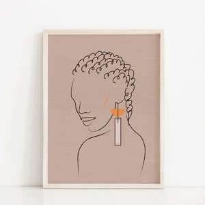 African American Art, Black Woman Printable Art, Curly Hair Black Girl Art, Feminist Art, Line Art Face Boho Wall Decor, Minimal Black Art