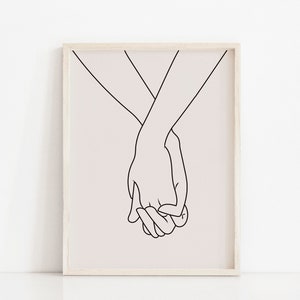 Couple Hands Printable Art, Lovers Hands Line Art, Neutral Colors Line Drawing, Minimalist Holding Hands Wall Decor, Valentine&#39;s Day Gift