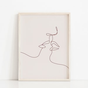 Lovers Kiss Printable Art, One Line Drawing Kiss, Neutral Colors Couple Kiss, Minimalist Hand Drawing Wall Art, Bedroom Boho Decor
