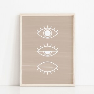 Line Drawing Eye Art Print, Minimal Line Art Eye Poster, Minimalist Neutral Colors Eye Wall Art, Line Art Eyelash White Beige Printable Art