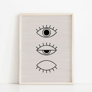 Line Drawing Eye Art Print, Minimal Line Art Eye Poster, Minimalist Neutral Colors Eye Wall Art, Line Art Eyelash Black Beige Printable Art