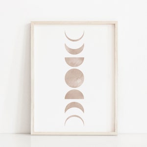 Moon Phases Art Print Boho Decor, Neutral Colors Lunar Phases Print, Nursery Decor Minimalist Poster, Mid Century Modern Printable Wall Art