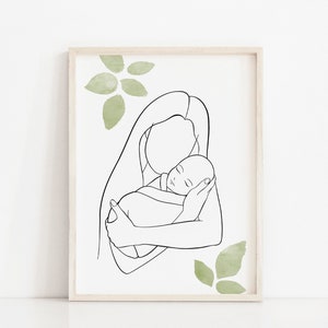 Mother’s Day Gift, Mom and Baby Line Art, Gender Reveal Decor, Nursery Decor Boho, Baby Shower Decor, Mother and Baby Art, Neutral Colors