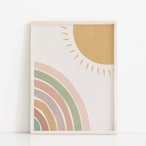 Abstract Rainbow Wall Decor, Boho Sun Wall Art, Colorful Rainbow & Sun Art, Gender Neutral Nursery Decor, Rainbow Sun Printable Art