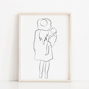 Mothers Day Gift, Mother and Daughter Art, Mom and Baby Line Art, Mom and Daughter, Mom Gift, Mom Line Art, Mom and Baby, Mother and Baby