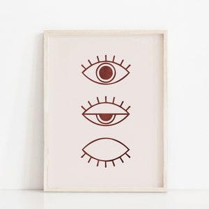 Line Drawing Eye Art Print, Minimal Line Art Eye Poster, Minimalist Neutral Colors Eye Wall Art, Line Art Eyelash Earth Tones Printable Art