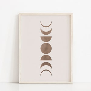 Moon Phases Art Print Boho Decor, La Luna Mid Century Modern Printable Wall Art, Lunar Phases Neutral Colors Print, Minimalist Art Poster