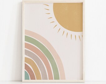 Abstract Rainbow Sun Print: Boho Nursery Wall Art (Digital Download)