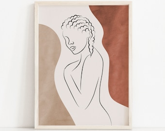 Stampa artistica di una donna nera: decorazione da parete con ragazza afro boho (download digitale)