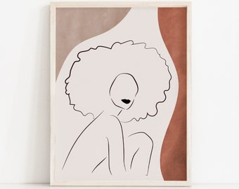 Stampa artistica di una donna nera: decorazione da parete con ragazza afro boho (download digitale)