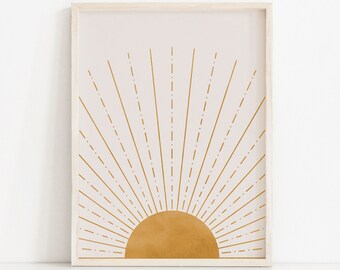 Abstract Sun Art Print: Boho Mid-Century Wall Decor (Digital Download)