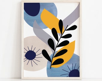 Lámina de arte abstracto botánico: Decoración bohemia moderna de mediados de siglo (descarga digital)