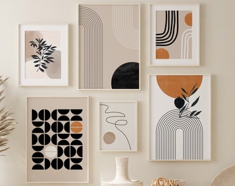 Conjunto de láminas de arte moderno de mediados de siglo: Galería de pared con diseño geométrico abstracto (descarga digital)
