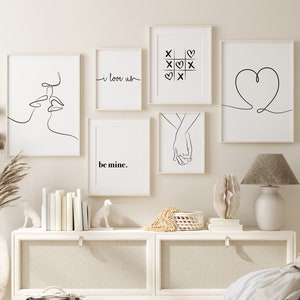 Valentine&#39;s Gallery Wall Black & White, Set of 6 Printables, Valentines Minimalist Poster Bundle, Valentines Day Decor, Valentine&#39;s Day Gift