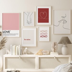 Valentine&#39;s Gallery Wall, Valentines Day Decor, Set of 6 Printables, Valentines Poster Bundle, Valentines Day Gift, Romantic Wall Art