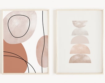 Mid Century Modern Abstract Art Prints: Terracotta Geometric Set (Digital Download)