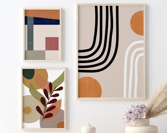 Láminas de arte abstracto moderno de mediados de siglo: Galería de pared en tonos tierra (descarga digital)