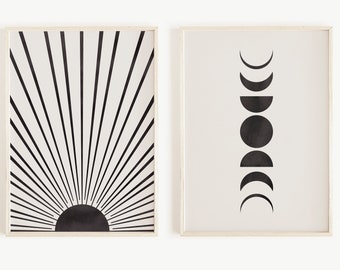 Sun and Moon Phases Art Print Set: Minimalist Boho Decor (Digital Download)