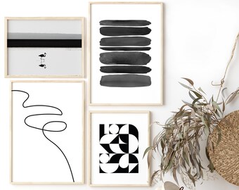 Minimalist Gallery Wall Art Set: Abstract Line Art, Modern Photography (Digital Download)