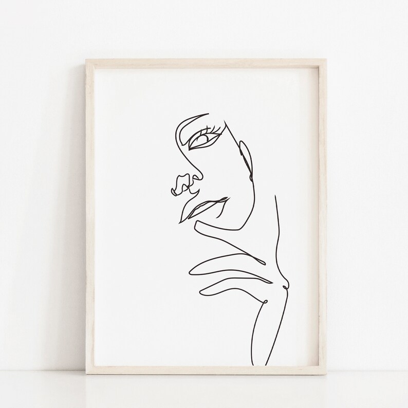 Line Art Woman Printable Wall Decor Line Art Face Boho Wall Etsy