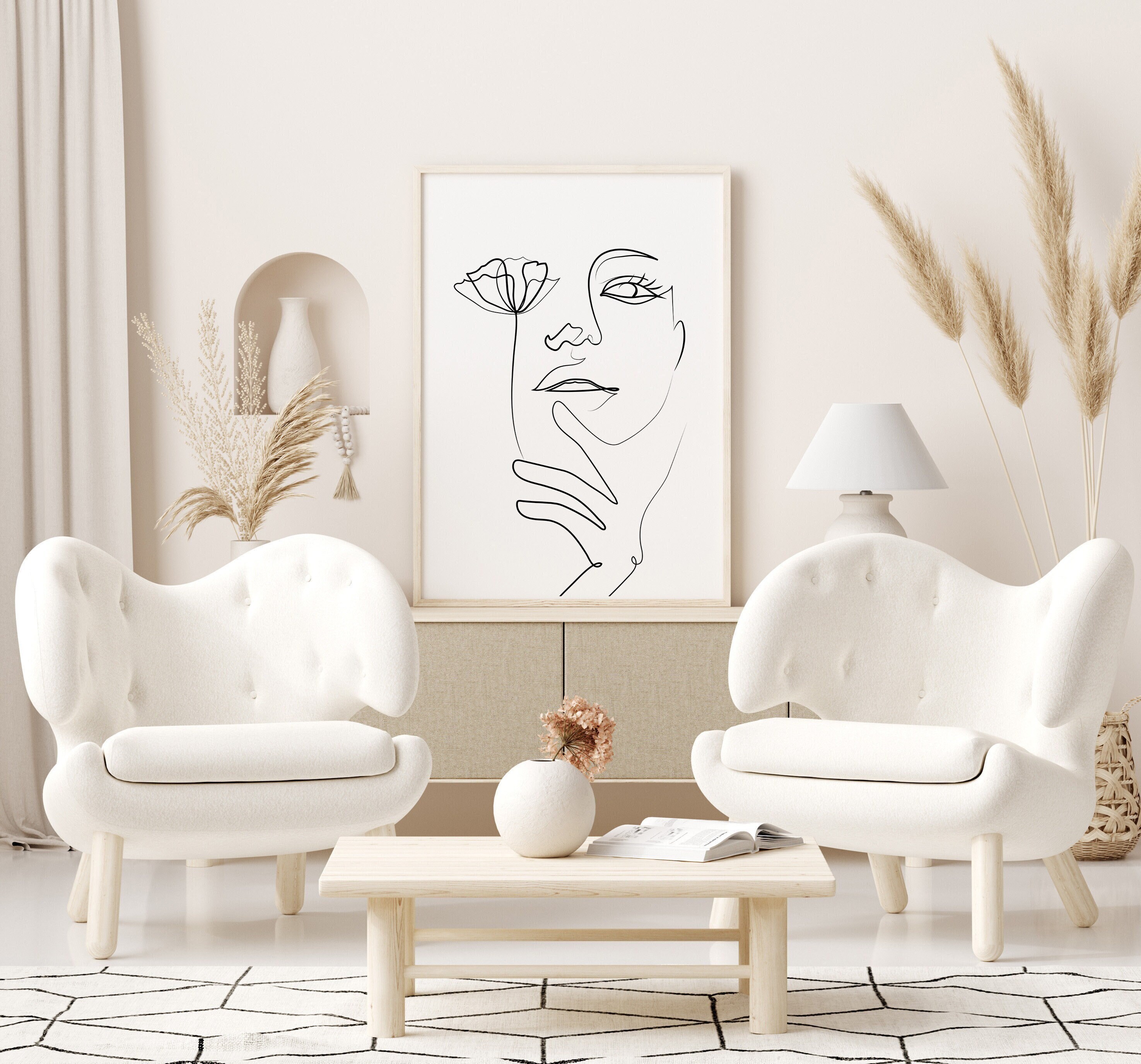 Floral Woman Line Art Print: Minimalist Boho Decor (digital Download ...