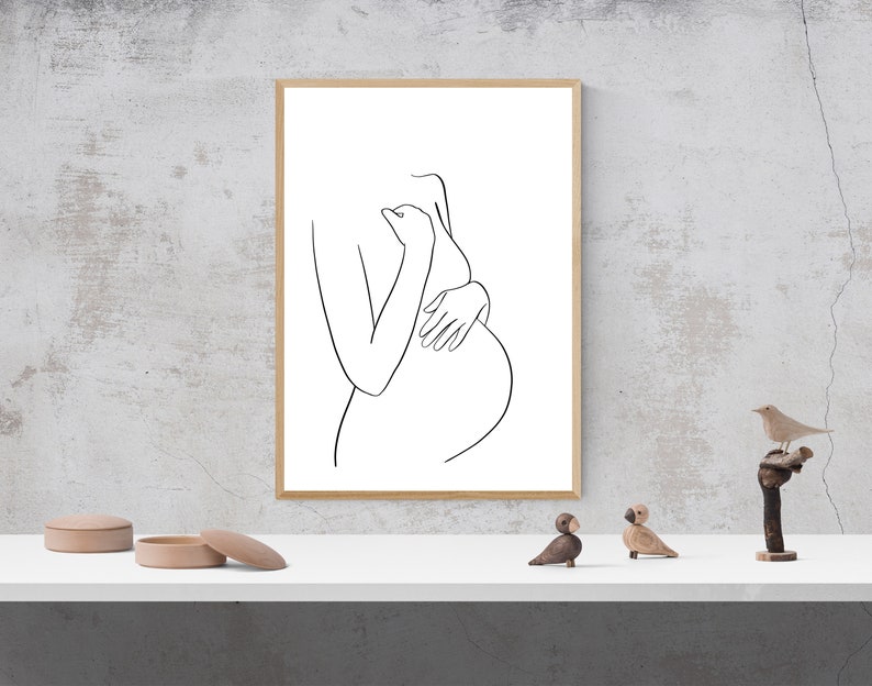 Pregnant Woman Line Art Black and White Printable 
