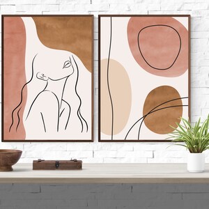 Line Art Woman Printable Wall Decor Set of 2 Prints, Line Art Face ...