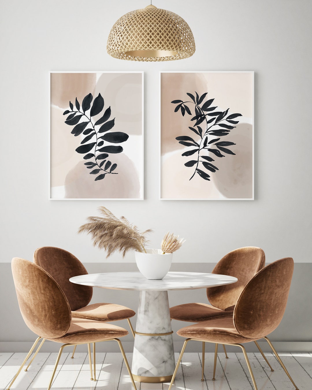 KSDUT Wandkunst Set Mit Blauen Blumen – 4 Botanische Poster Im Chinoiserie-Stil, Ungerahmt 20,3 X 25,4 Cm
