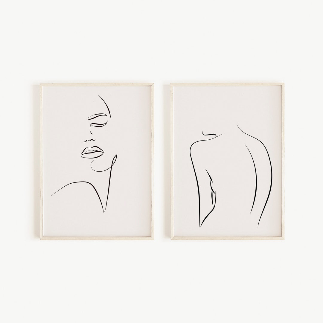Line Face and Nude Body Printable Art Wall Decor Set of Two, Abstract ...