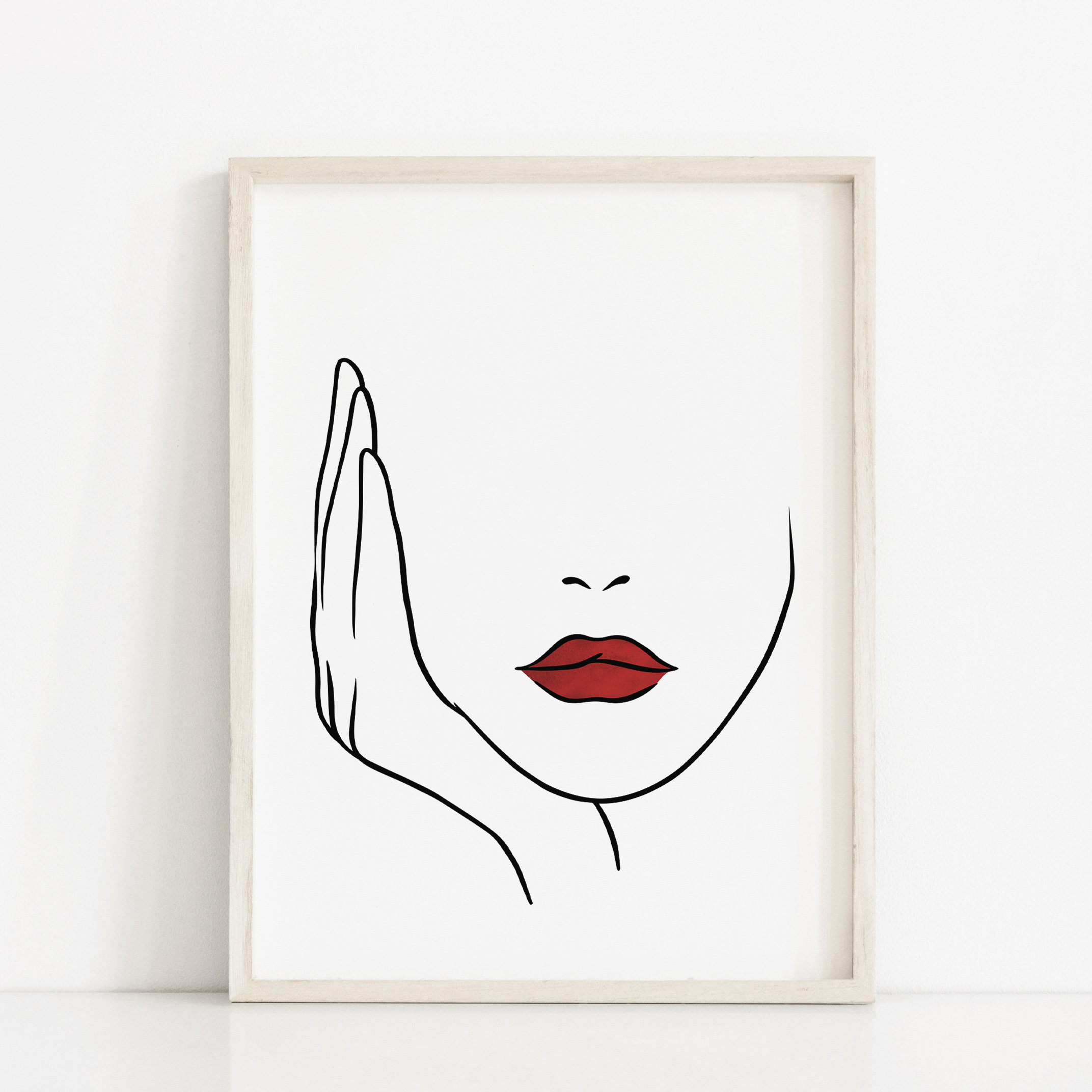 Line Art Woman Red Lips Decor Minimalist - Etsy