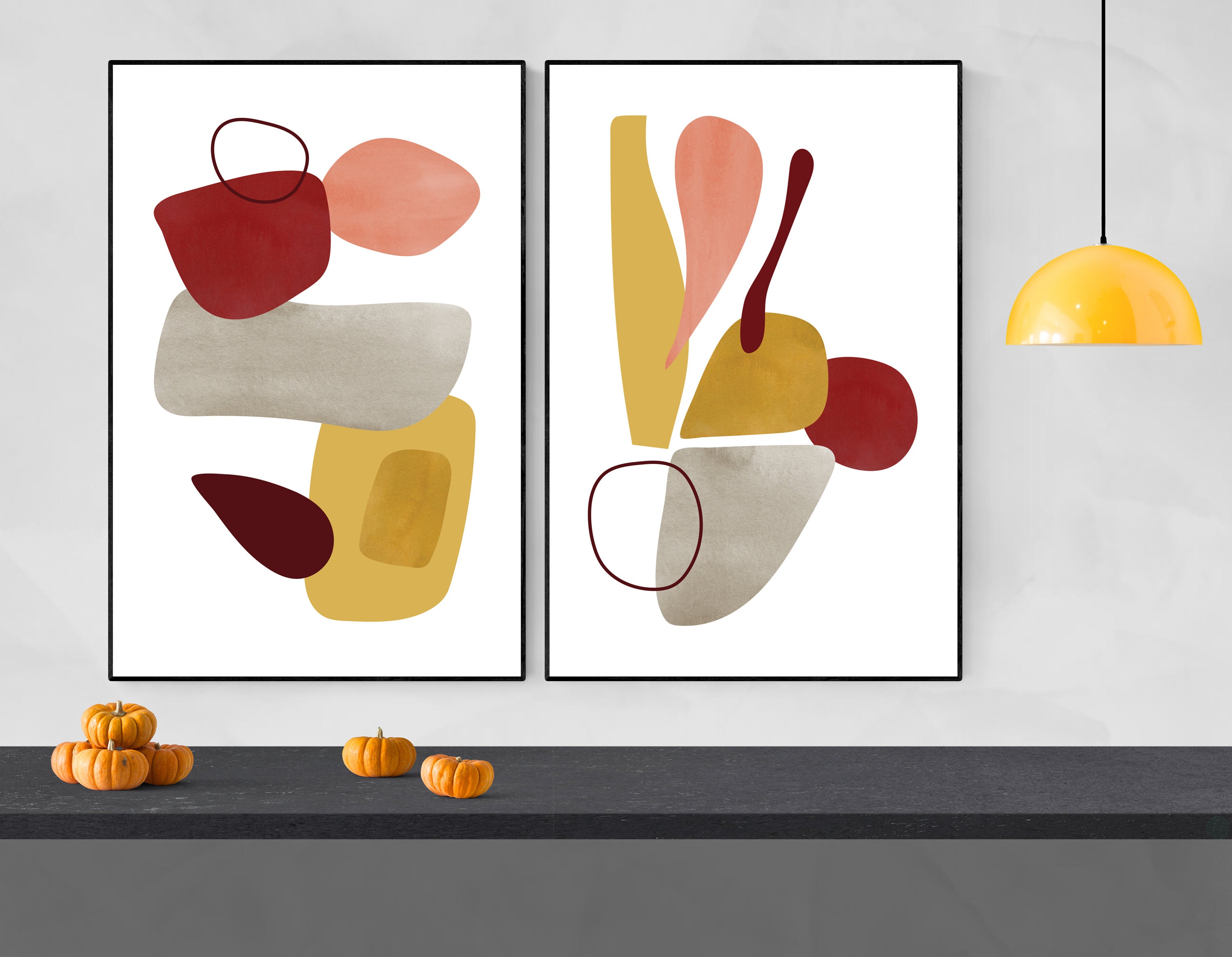 Mid Century Modern Art Set of 2 Abstract Printable Wall Art Etsy