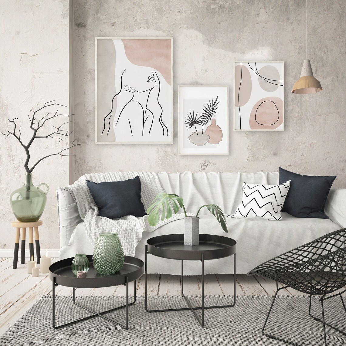 Line Art Mid Century Modern Gallery Wall Set of 3 Woman Line - Etsy