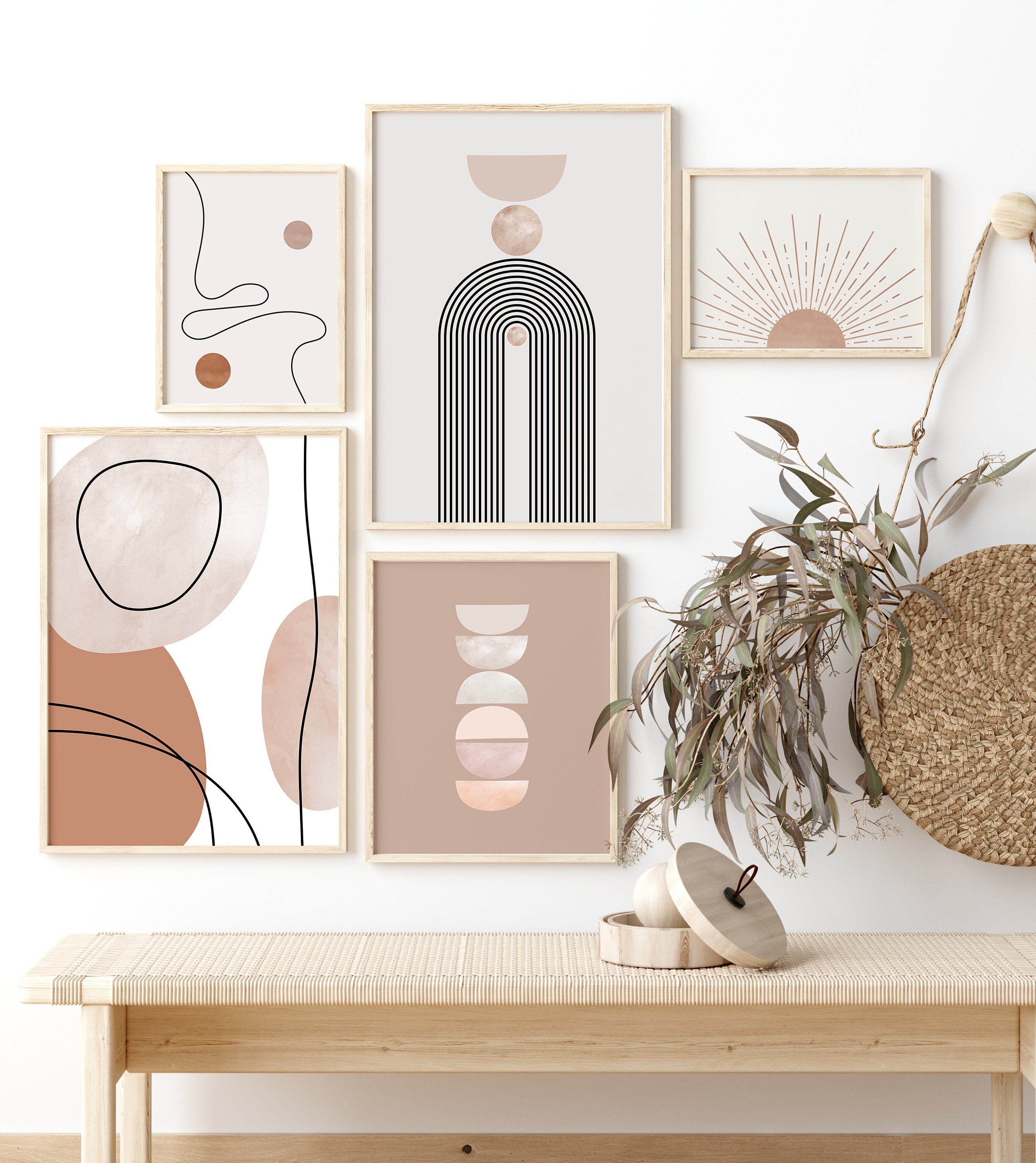 Gallery Wall Printable Art Set of Five, Mid Century Modern