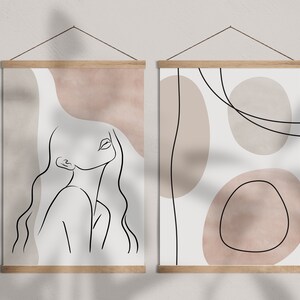 Line Art Woman Printable Wall Decor Set of 2 Prints, Line Art Face Nude ...