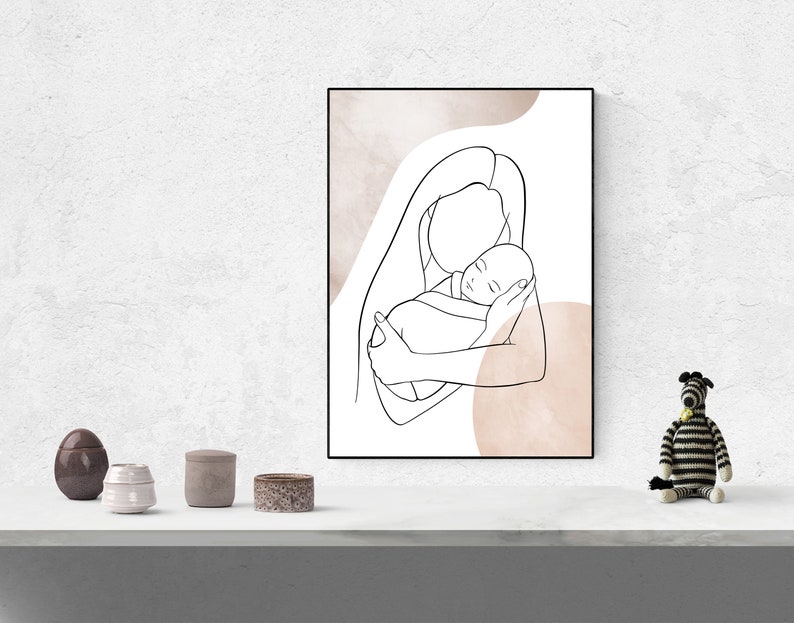 Mom and Baby Line Art Print Mother and Child Minimalist Etsy